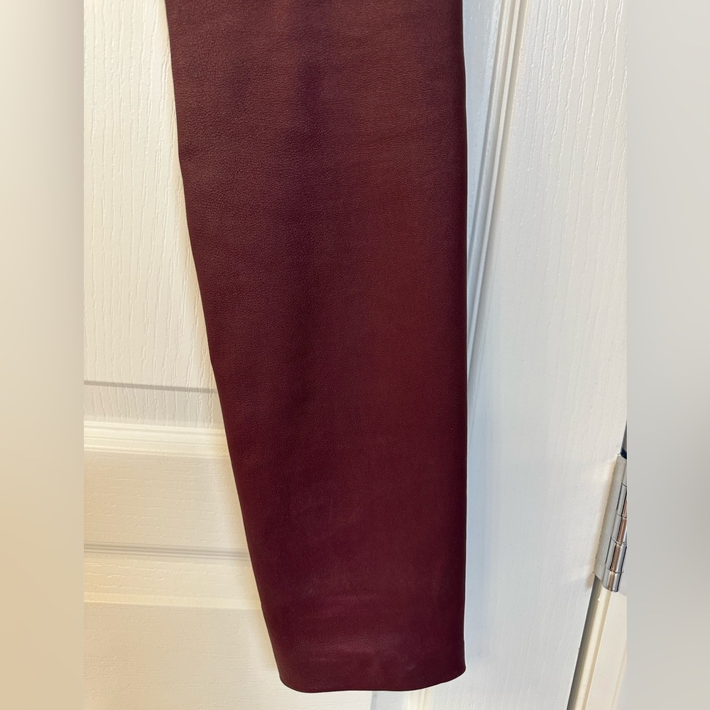 $990 Theory leather leggings jeggings skinny pants burgundy size 0 - Picture 5 of 16